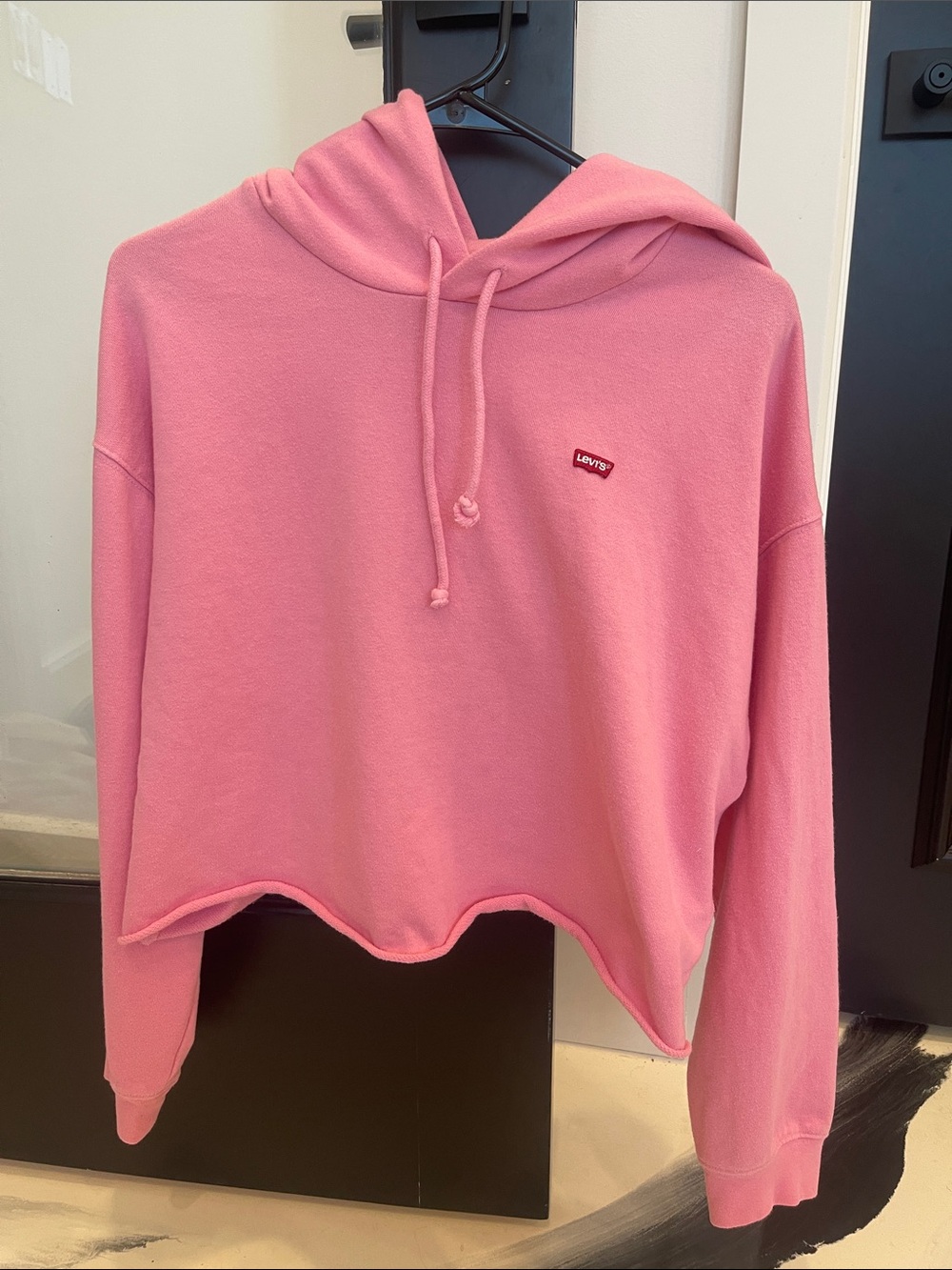 Levi's Pink Cropped Hoodie with Drawstring Hood